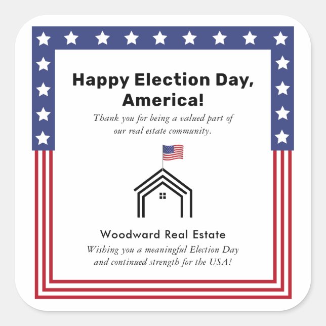 Patriotic Election Day Realtor Thank You Community Square Sticker (Front)