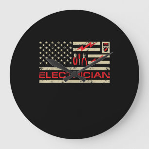 Patriotic Electrician American Flag Christmas Fars Large Clock