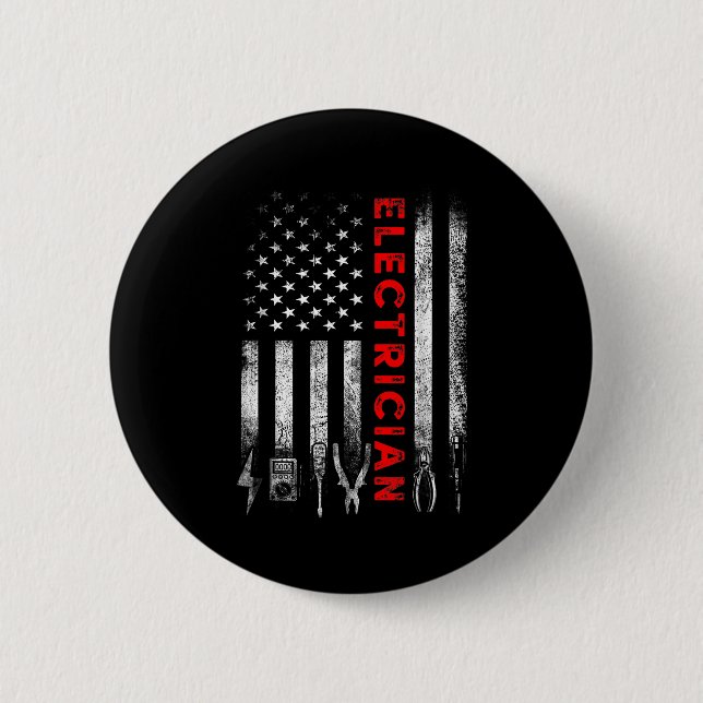 Patriotic Electrician American Flag Fathers Day  2 Inch Round Button (Front)