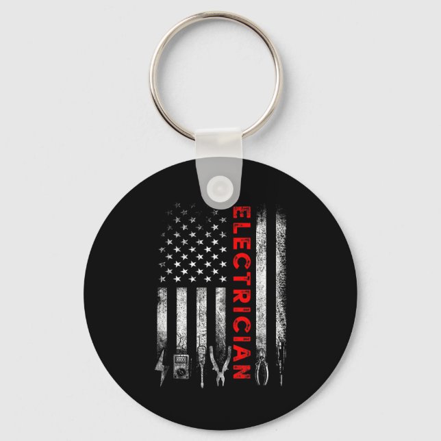 Patriotic Electrician American Flag Fathers Day  Keychain (Front)