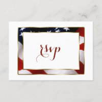 Patriotic, Elegant USA Flag Gold Wedding RSVP