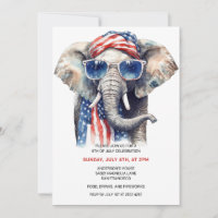 Patriotic Elephant 4th Of July Invitations