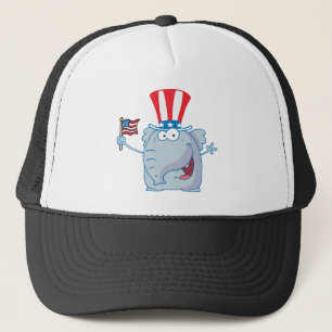 Patriotic Elephant Waving An American Flag Trucker Hat