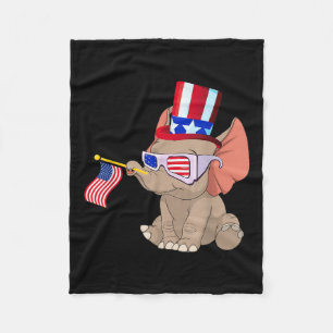 Patriotic Elephant Wearing American Flag Sungles 4 Fleece Blanket