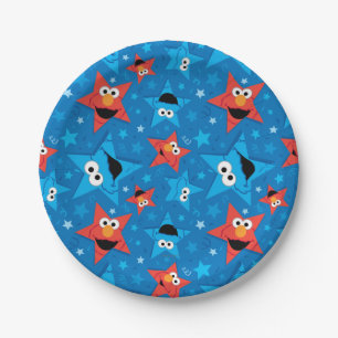 Patriotic Elmo and Cookie Monster Pattern Paper Plate