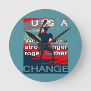 Patriotic Empowering USA Change, Stronger Together Round Clock