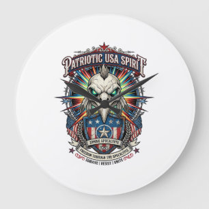Patriotic End Of Days Eagle Skull Zombie Apocalyps Large Clock