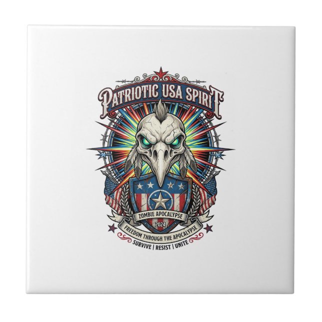 Patriotic End Of Days Eagle Skull Zombie Apocalyps Tile (Front)