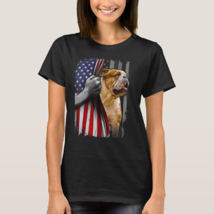 Patriotic English Bulldog American Flag Dog  Men W T-Shirt