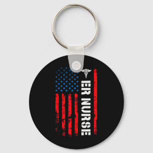 Patriotic Er Nurse Shirt Retro American Flag 4th O Keychain