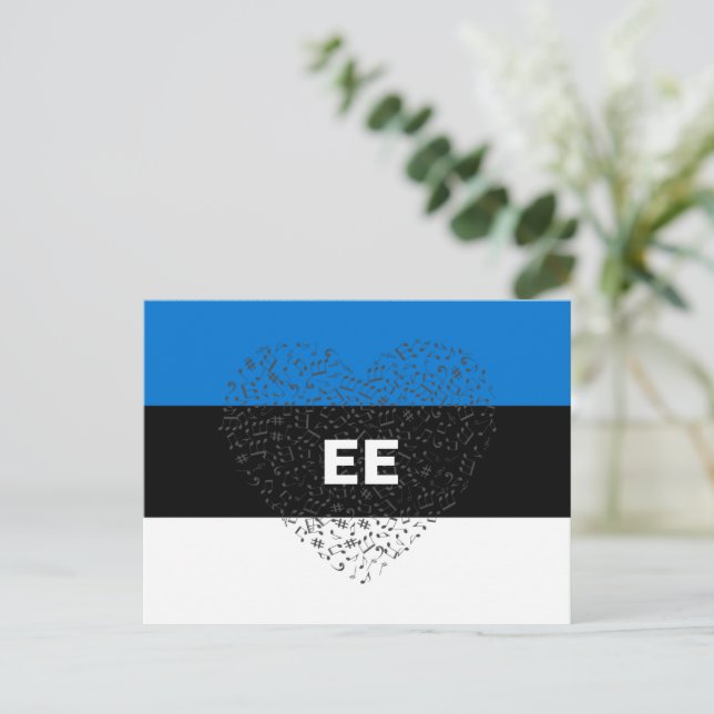 Patriotic Estonia Flag with a musical heart Postcard (Standing Front)