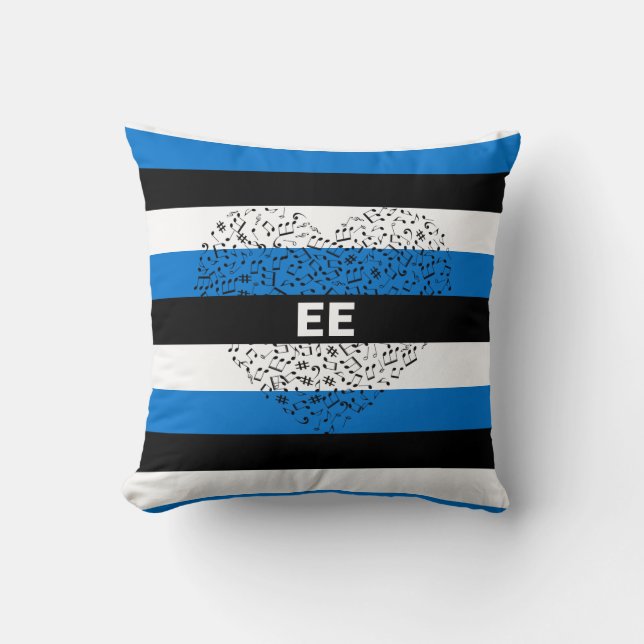 Patriotic Estonia Flag with a musical heart Throw Pillow (Front)