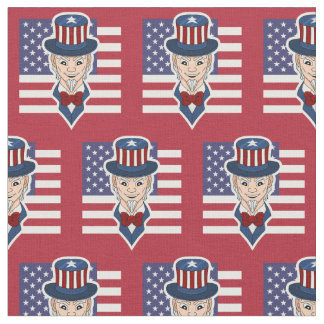 Patriotic fabric with uncle Sam cartoon