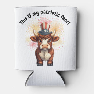 Patriotic face grumpy highland cow can cooler