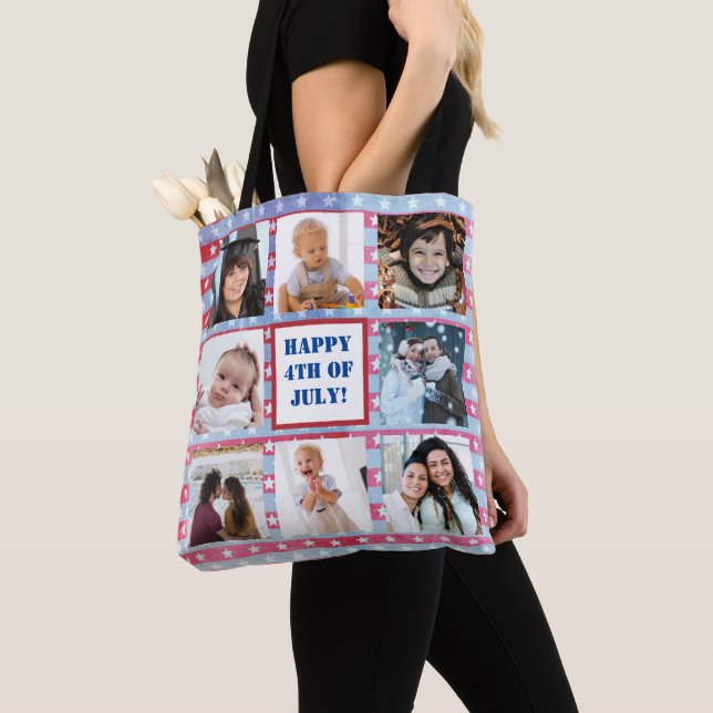 Patriotic Faded American Flag Photo Collage Tote Bag (Close Up)