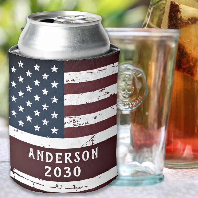Patriotic Family Personalized USA American Flag Can Cooler (Creator Uploaded)