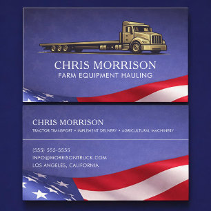 Patriotic Farm Equipment Hauling Truck Business Card