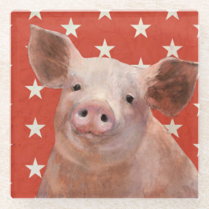 Patriotic Farm - Pig Glass Coaster