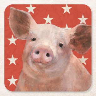 Patriotic Farm - Pig Square Paper Coaster