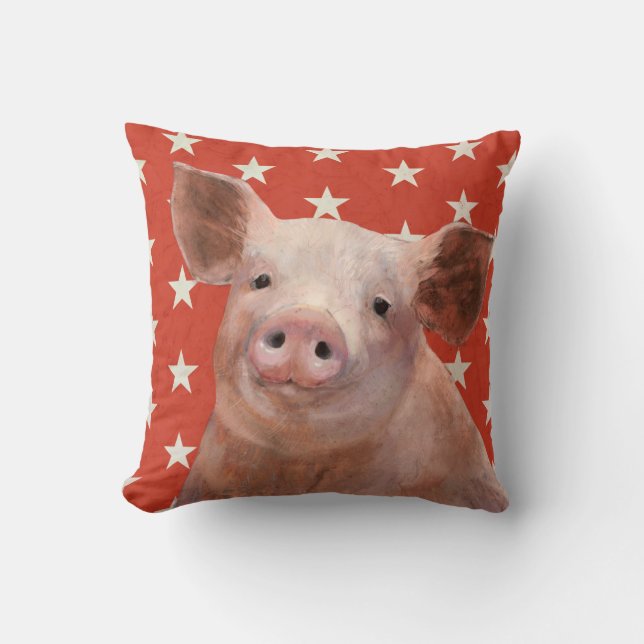 Patriotic Farm - Pig Throw Pillow (Front)