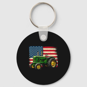 Patriotic Farmer 4th Of July Tractor Usa Flag Keychain
