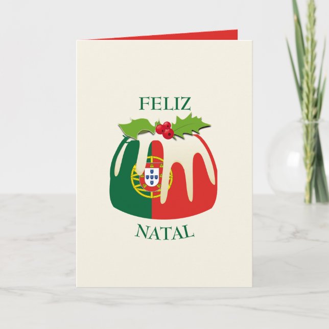Patriotic FELIZ NATAL Portuguese Flag Christmas Holiday Card (Front)