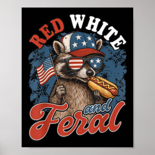 Patriotic Feral Raccoon Illustration For July 4th Poster