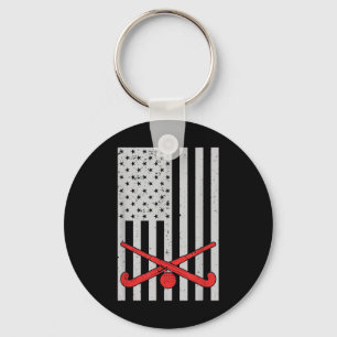 Patriotic Field Hockey American Flag Women Men Keychain