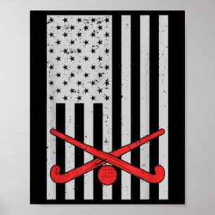 Patriotic Field Hockey American Flag Women Men  Poster