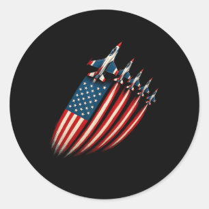 Patriotic Fighter Jet Airplane Usa Flag 4th Of Jul Classic Round Sticker