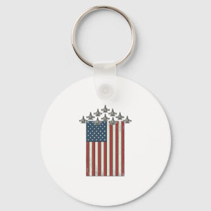 Patriotic Fighter Jet Flag Vintage Engraving Desig Keychain