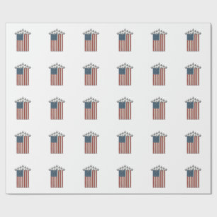 Patriotic Fighter Jet Flag Vintage Engraving Desig Wrapping Paper