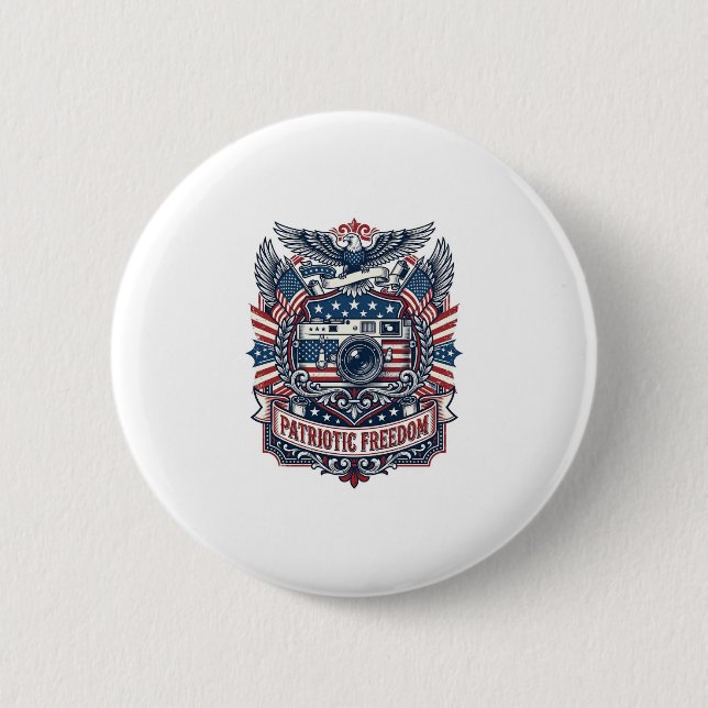 Patriotic Film Camera Lover Vector Graphic Tee 2 Inch Round Button (Front)