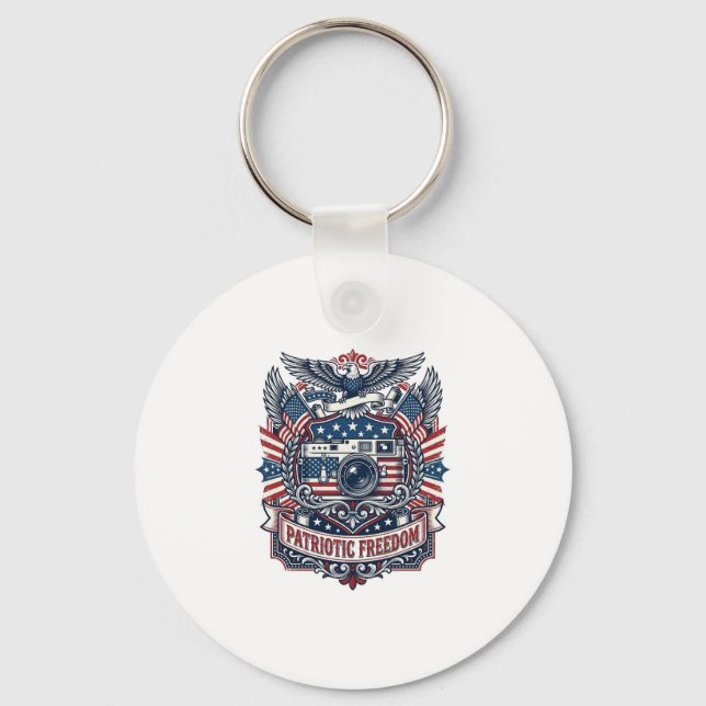 Patriotic Film Camera Lover Vector Graphic Tee Keychain (Front)