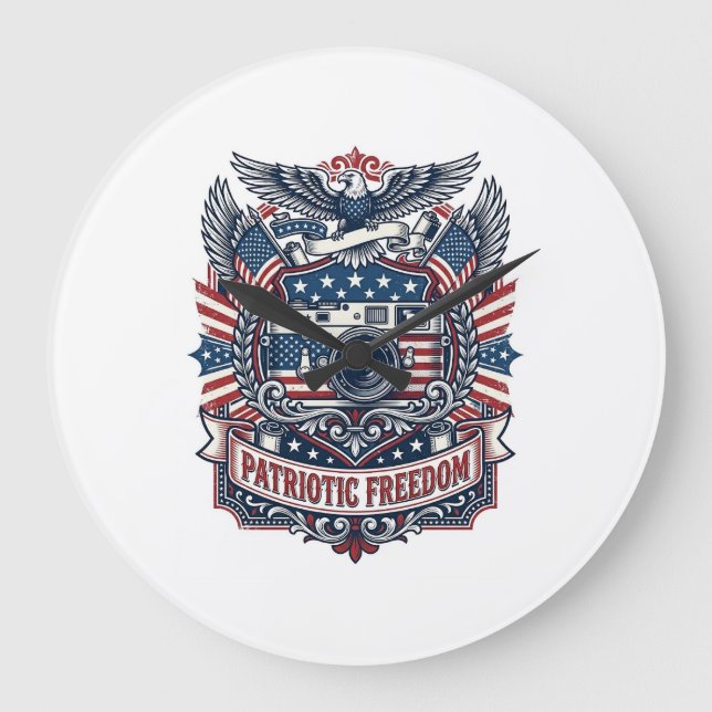 Patriotic Film Camera Lover Vector Graphic Tee Large Clock (Front)