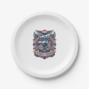 Patriotic Film Camera Lover Vector Graphic Tee Paper Plate