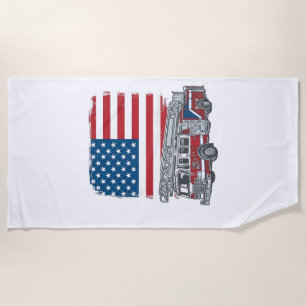 Patriotic Fire Truck American Flag Vintage Shirt_1 Beach Towel