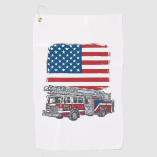 Patriotic Fire Truck American Flag Vintage Shirt_1 Golf Towel