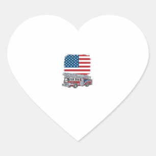 Patriotic Fire Truck American Flag Vintage Shirt_1 Heart Sticker