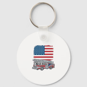 Patriotic Fire Truck American Flag Vintage Shirt_1 Keychain
