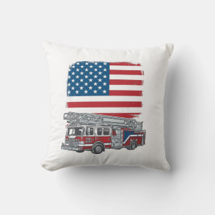 Patriotic Fire Truck American Flag Vintage Shirt_1 Throw Pillow