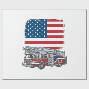 Patriotic Fire Truck American Flag Vintage Shirt_1 Wrapping Paper
