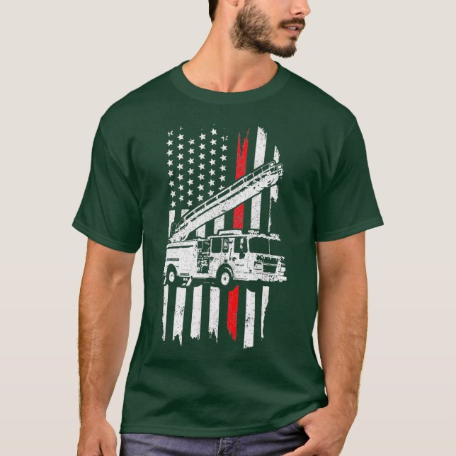 Patriotic Firefighter Gift Thin Red Line Fire T-Shirt (Front)
