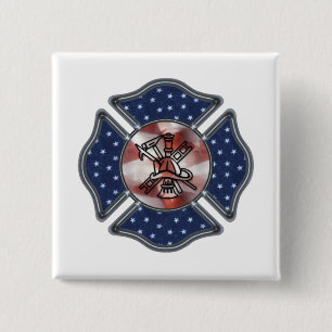 Patriotic Firefighter Maltese 2 Inch Square Button