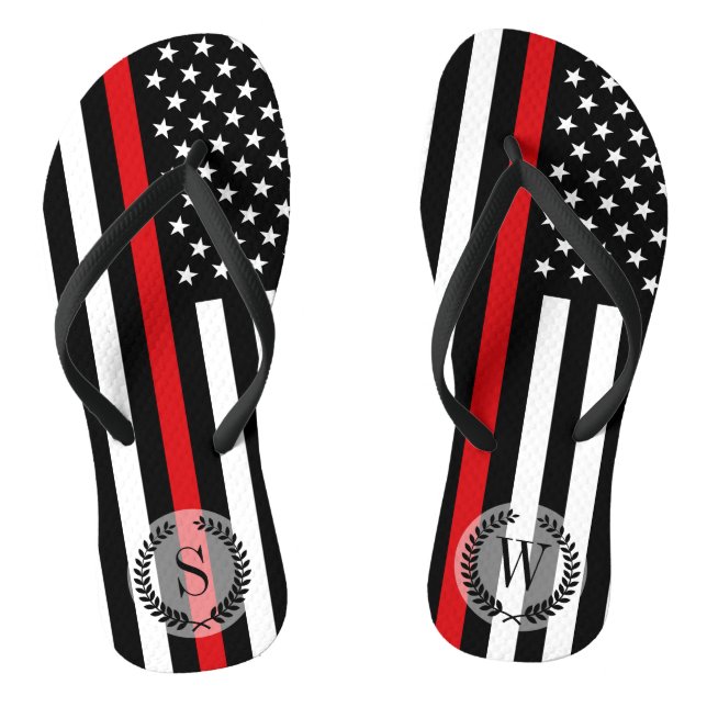 Patriotic Firefighter Style American Flag Flip Flops (Footbed)
