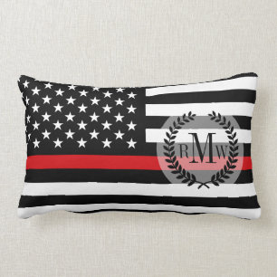 Patriotic Firefighter Style American Flag Lumbar Pillow
