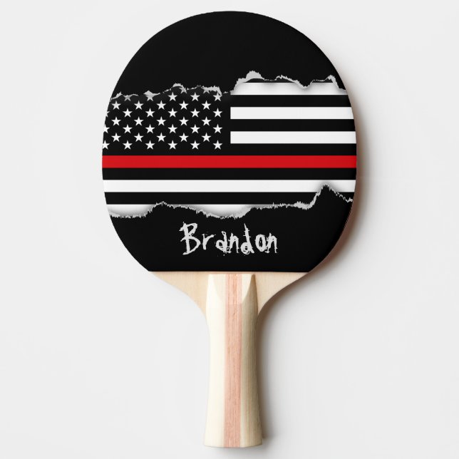Patriotic Firefighter Style American Flag Ping Pong Paddle (Front)