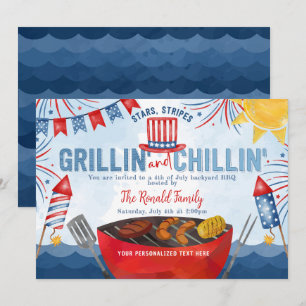 Patriotic Firework 4th of July Backyard BBQ Party Invitation