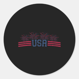 Patriotic Fireworks 4th Of July American Flag Usa  Classic Round Sticker