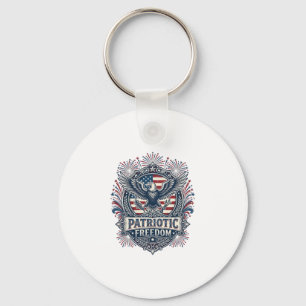 Patriotic Fireworks Festival Vector Graphic Tee_1 Keychain